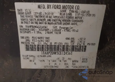 2012 Ford Taurus Se z USA, uszkodzony, nr VIN 1FAHP2DW3CG134561